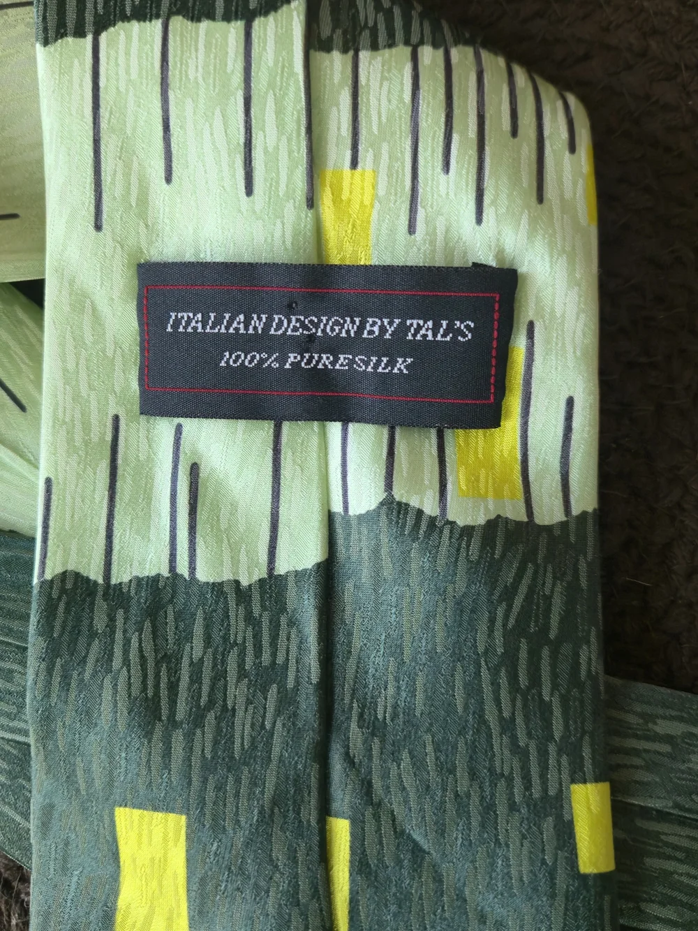 Italian Design By Tal's Vintage Geometric Green & Yellow Silk Tie